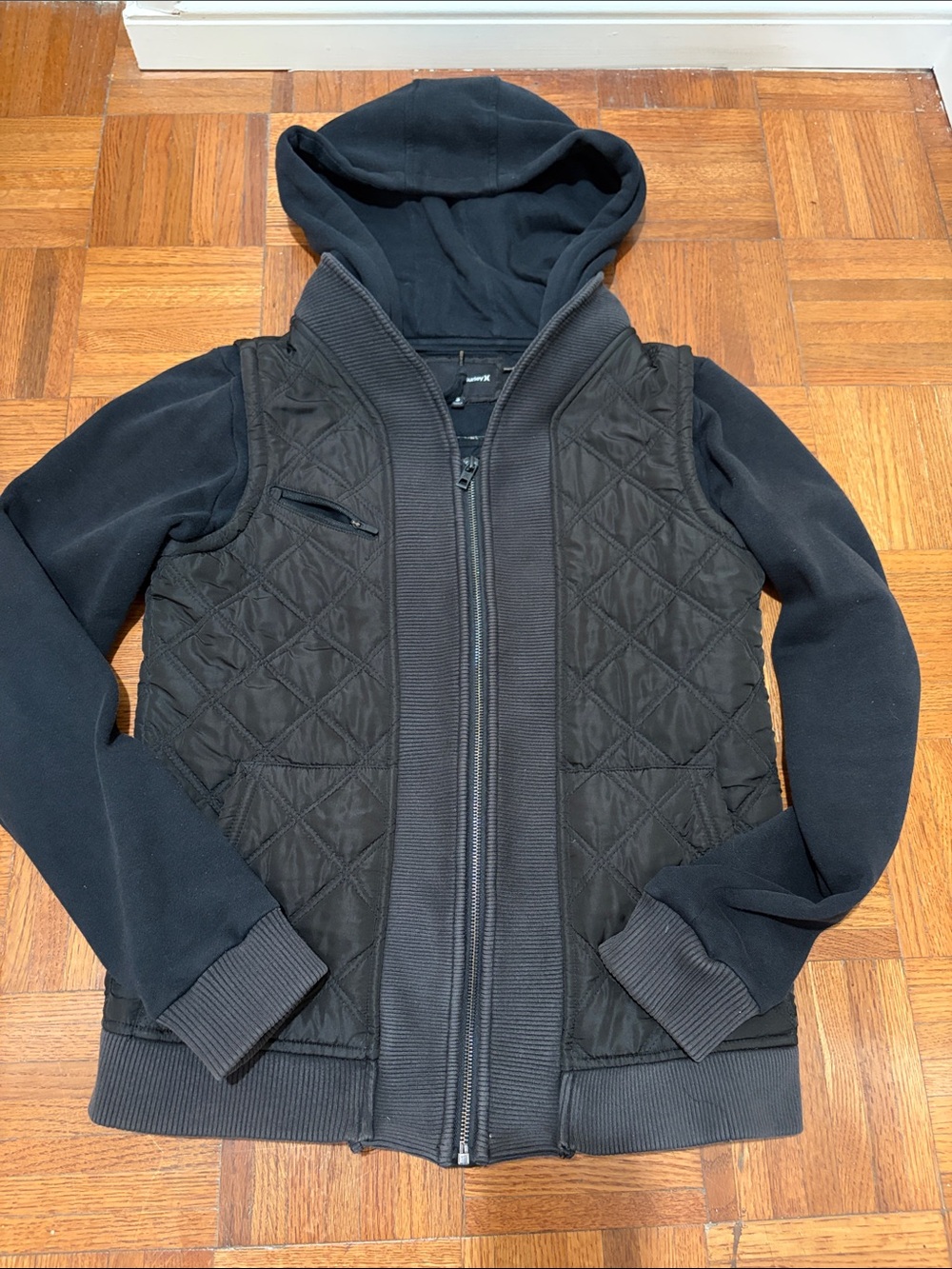 Hurley Black Quilted Hooded Jacket